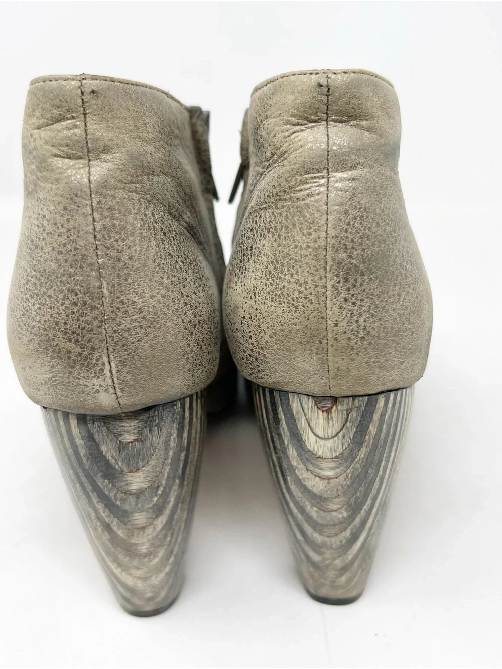 CALLEEN CORDERO TAUPE STUDDED LEATHER PEEP TOE CONE HEEL BOOTIES WOMENS SZ 7.5